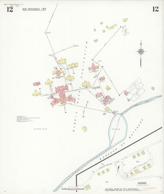 Sanborn Fire Insurance Map from New Providence, Union County, New Jersey (1938), Sheet #0012 - Historic Sanborn Fire Insurance Map Print, vintage old map wall art, antique decor, genealogy gift, New Jersey New Jersey map