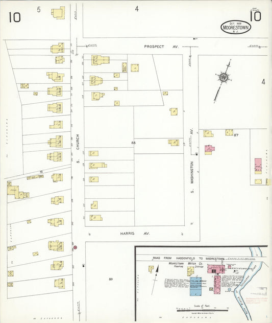 Sanborn Fire Insurance Map from Moorestown, Burlington County, New Jersey (1923), Sheet #0010 - Historic Sanborn Fire Insurance Map Print, vintage old map wall art, antique decor, genealogy gift, New Jersey New Jersey map