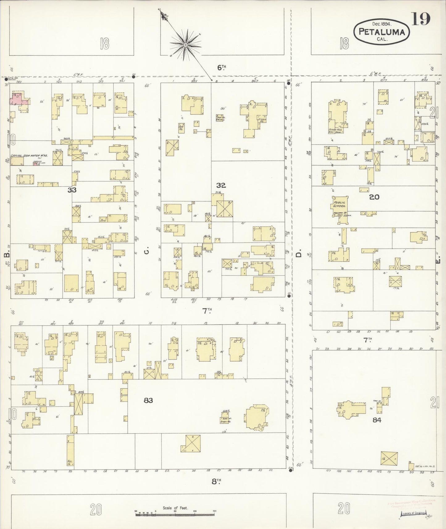 Sanborn Fire Insurance Map from Petaluma, Sonoma County, California (1894), Sheet #0019 - Complete Map Set gallery image, historic Sanborn map, vintage wall art, California California