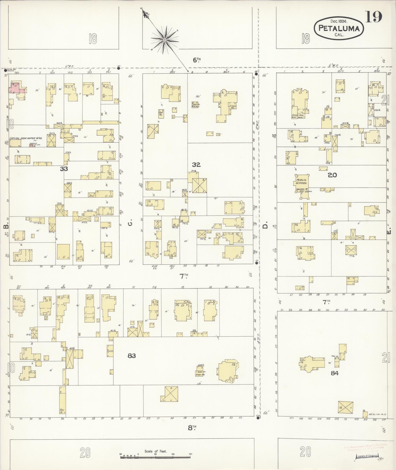 Sanborn Fire Insurance Map from Petaluma, Sonoma County, California (1894), Sheet #0019 - Complete Map Set gallery image, historic Sanborn map, vintage wall art, California California
