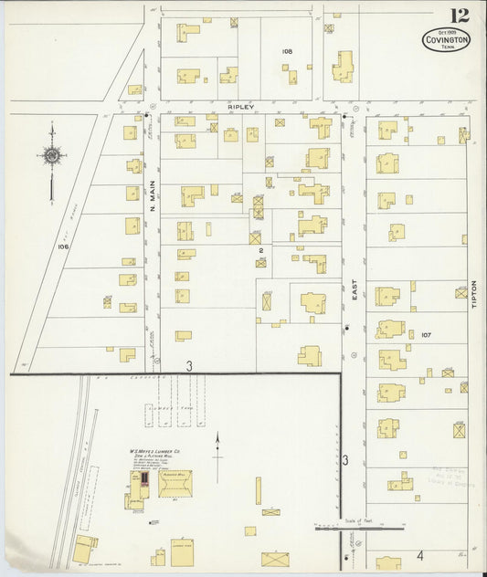 Sanborn Fire Insurance Map from Covington, Tipton County, Tennessee (1909), Sheet #0012 - Historic Sanborn Fire Insurance Map Print, vintage old map wall art, antique decor, genealogy gift, Tennessee Tennessee map
