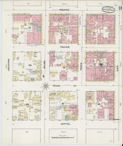 Sanborn Fire Insurance Map from Houston, Harris County, Texas (1890), Sheet #0009 - Complete Map Set gallery image, historic Sanborn map, vintage wall art, Texas Texas