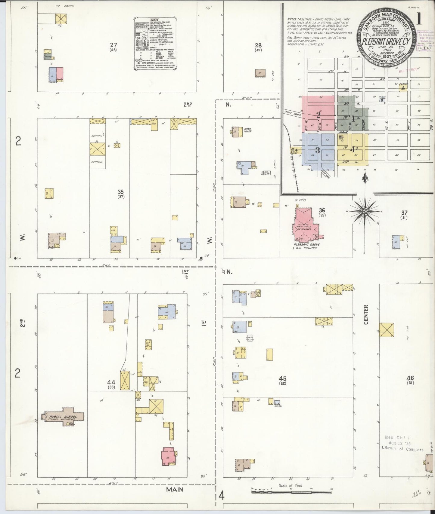 Sanborn Fire Insurance Map from Pleasant Grove, Utah County, Utah. (1907) – Historic Sanborn Fire Insurance Map Print