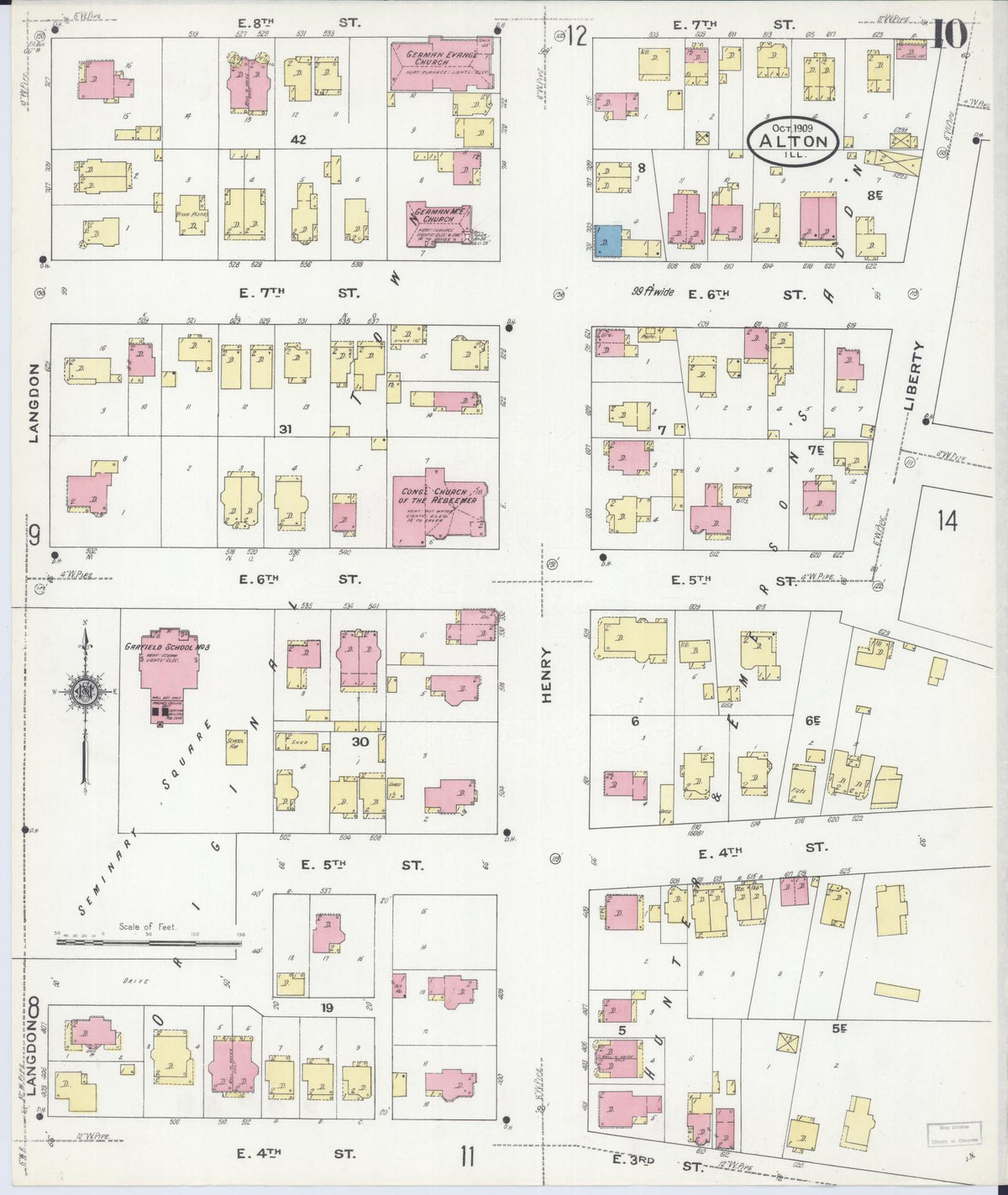 Sanborn Fire Insurance Map from Alton, Madison County, Illinois (1909), Sheet #0010 - Complete Map Set gallery image, historic Sanborn map, vintage wall art, Illinois Illinois