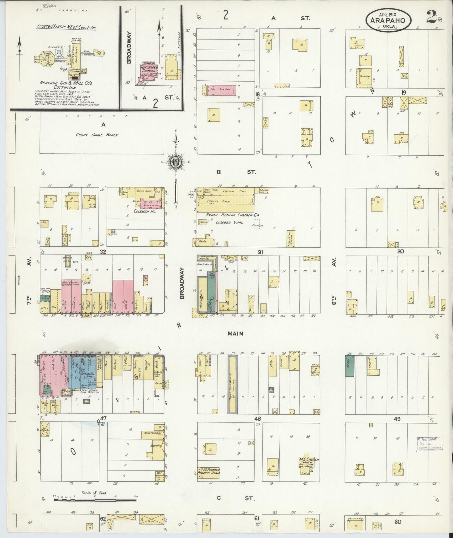 Sanborn Fire Insurance Map from Arapaho, Custer County, Oklahoma (1910), Sheet #0002 - Historic Sanborn Fire Insurance Map Print, vintage old map wall art, antique decor, genealogy gift, Oklahoma Oklahoma map
