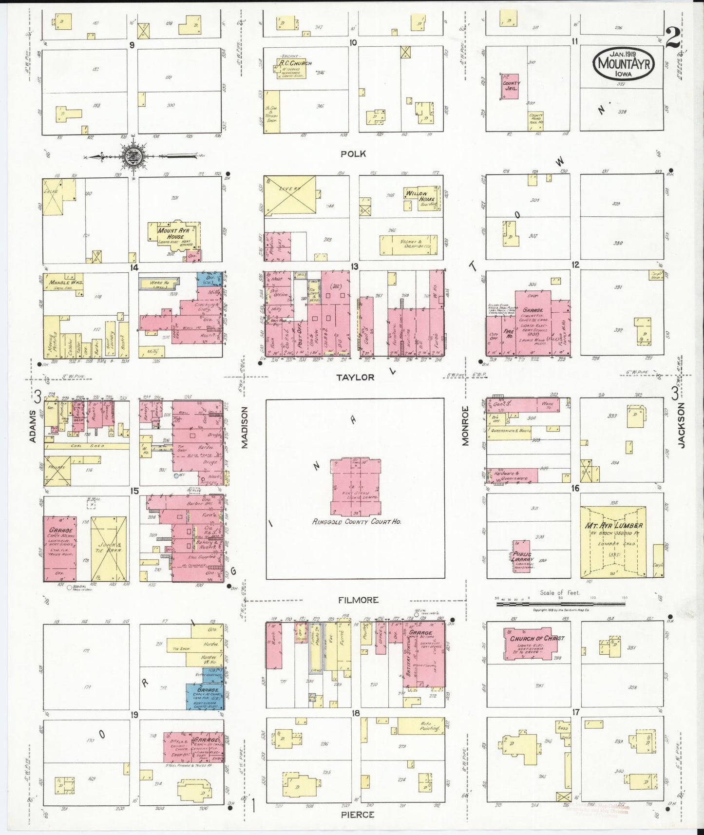 Sanborn Fire Insurance Map from Mount Ayr, Ringgold County, Iowa (1919), Sheet #0002 - Historic Sanborn Fire Insurance Map Print