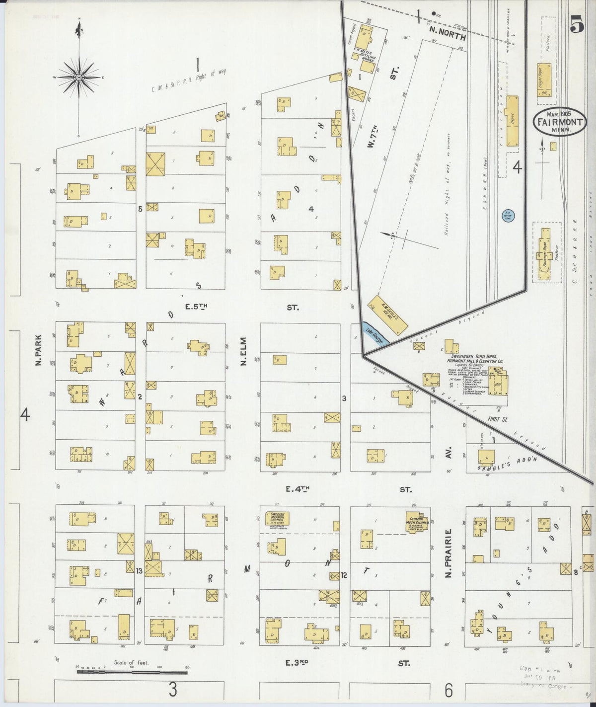 Sanborn Fire Insurance Map from Fairmont, Martin County, Minnesota (1905), Sheet #0005 - Historic Sanborn Fire Insurance Map Print, vintage old map wall art, antique decor, genealogy gift, Minnesota Minnesota map