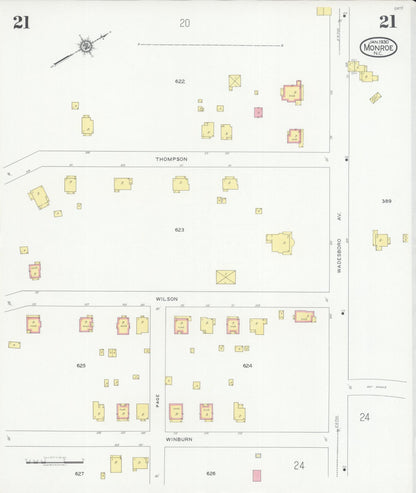 Sanborn Fire Insurance Map from Monroe, Union County, North Carolina (1930), Sheet #0021 - Complete Map Set gallery image, historic Sanborn map, vintage wall art, North Carolina North Carolina