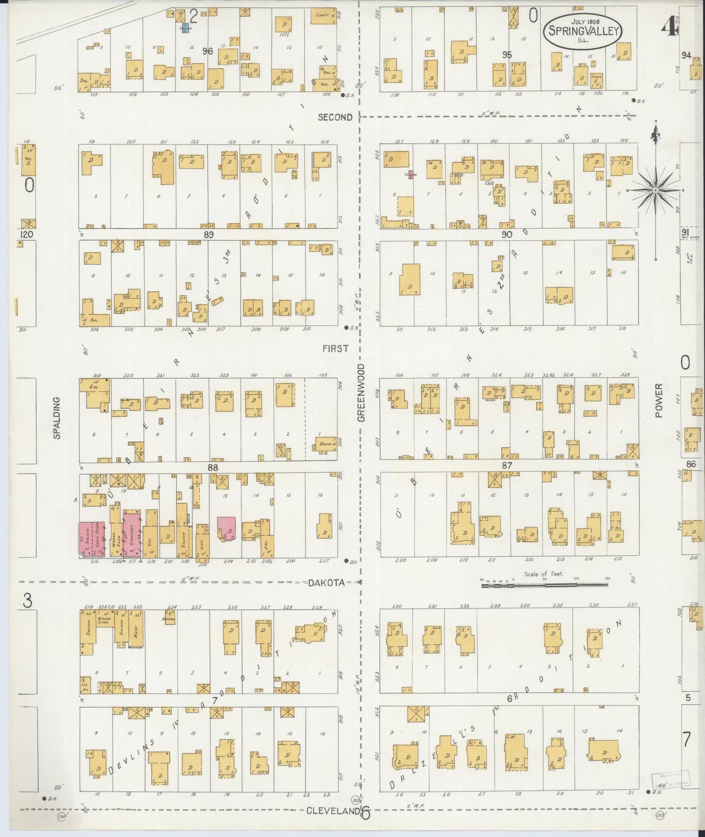 Sanborn Fire Insurance Map from Spring Valley, Bureau County, Illinois (1906), Sheet #0004 - Complete Map Set gallery image, historic Sanborn map, vintage wall art, Illinois Illinois