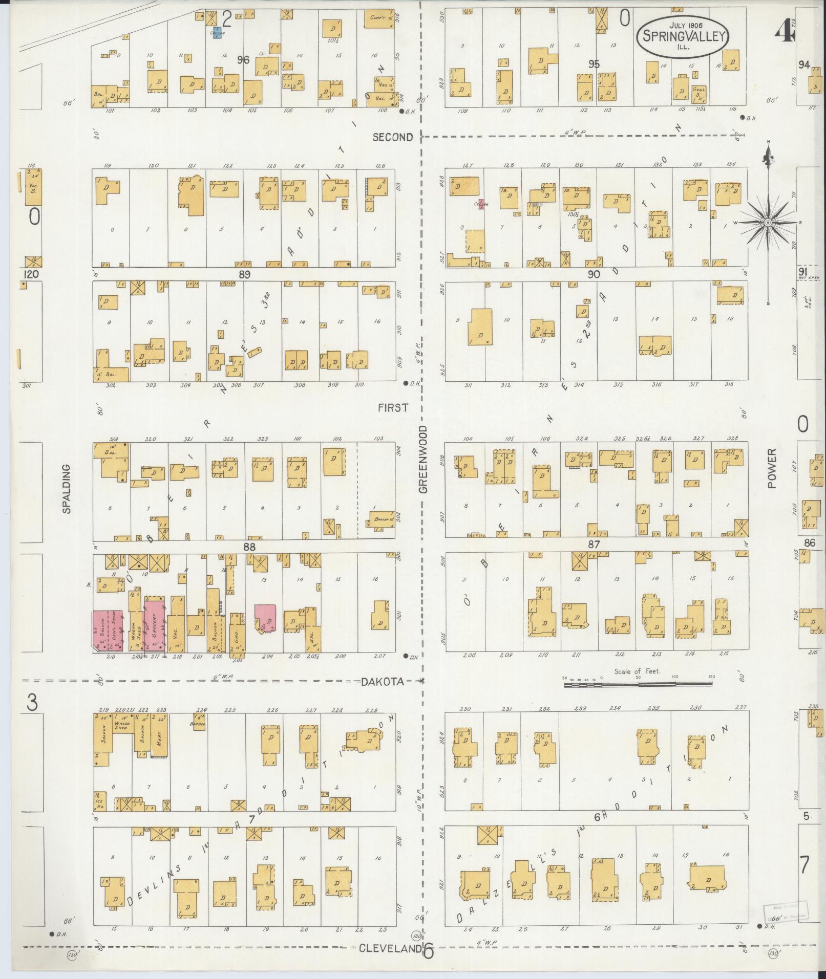Sanborn Fire Insurance Map from Spring Valley, Bureau County, Illinois (1906), Sheet #0004 - Complete Map Set gallery image, historic Sanborn map, vintage wall art, Illinois Illinois