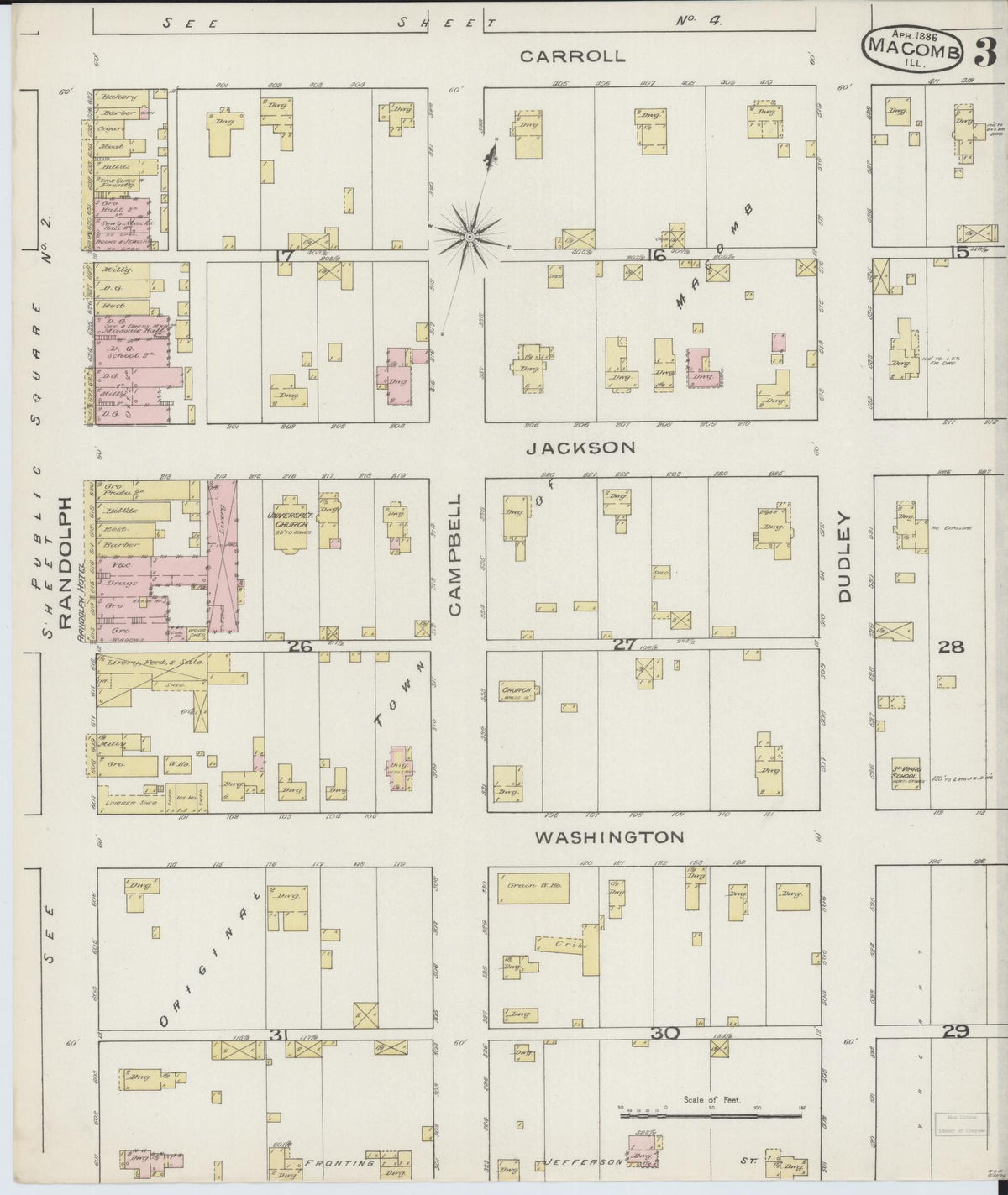 Sanborn Fire Insurance Map from Macomb, Mcdonough County, Illinois (1886), Sheet #0003 - Complete Map Set gallery image, historic Sanborn map, vintage wall art, Illinois Illinois