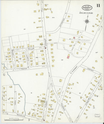 Sanborn Fire Insurance Map from Amherst, Hampshire County, Massachusetts (1916), Sheet #0011 - Complete Map Set gallery image, historic Sanborn map, vintage wall art, Massachusetts Massachusetts