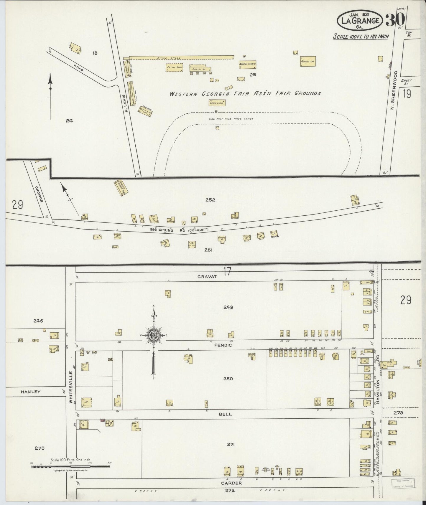 Sanborn Fire Insurance Map from La Grange, Troup County, Georgia (1921), Sheet #0030 - Historic Sanborn Fire Insurance Map Print, vintage old map wall art, antique decor, genealogy gift, Georgia Georgia map