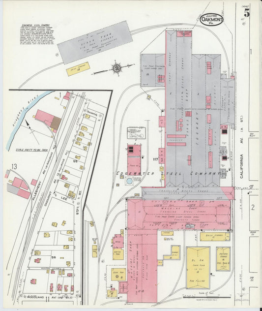 Sanborn Fire Insurance Map from Oakmont, Allegheny County, Pennsylvania (1921), Sheet #0005 - Historic Sanborn Fire Insurance Map Print, vintage old map wall art, antique decor, genealogy gift, Pennsylvania Pennsylvania map