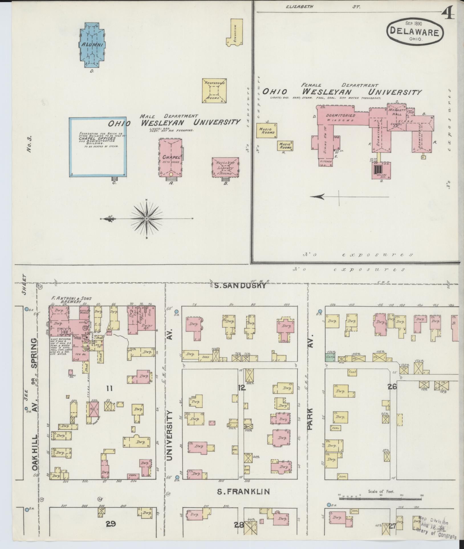 Sanborn Fire Insurance Map from Delaware, Delaware County, Ohio (1890), Sheet #0004 - Complete Map Set gallery image, historic Sanborn map, vintage wall art, Ohio Ohio