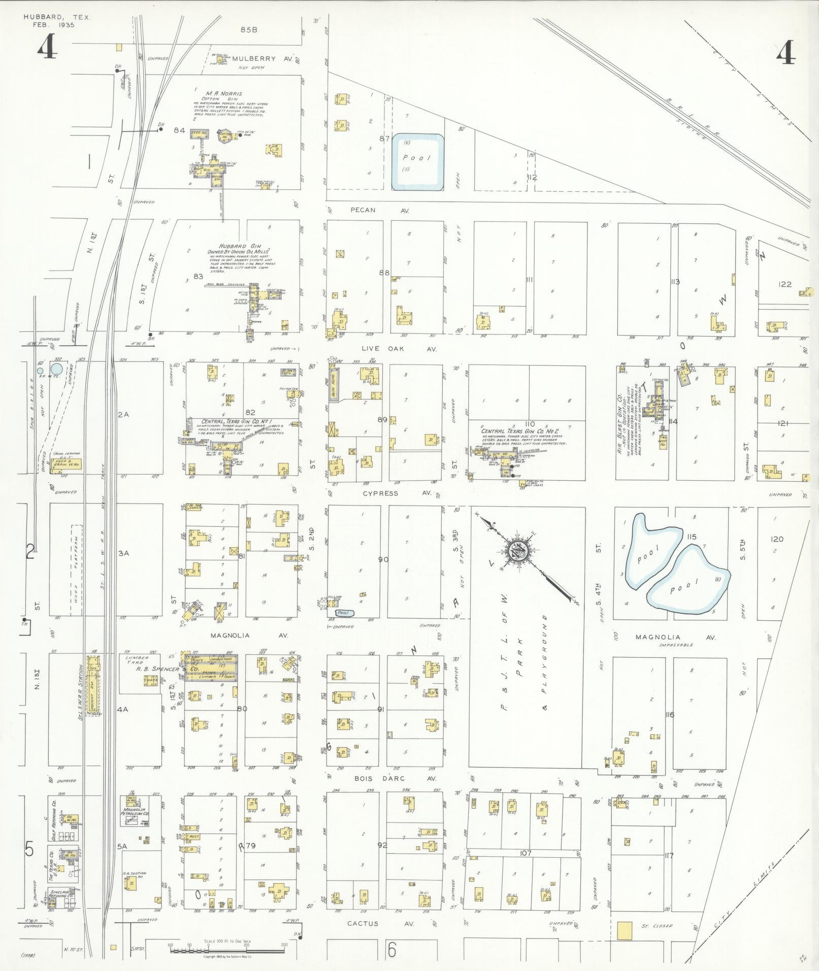 Sanborn Fire Insurance Map from Hubbard, Hill County, Texas (1935), Sheet #0004 - Historic Sanborn Fire Insurance Map Print, vintage old map wall art, antique decor, genealogy gift, Texas Texas map