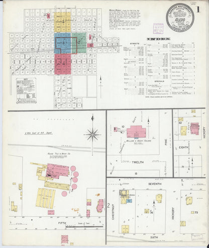 Sanborn Fire Insurance Map from Aledo, Mercer County, Illinois (1907), Sheet #0001 - Complete Map Set gallery image, historic Sanborn map, vintage wall art, Illinois Illinois