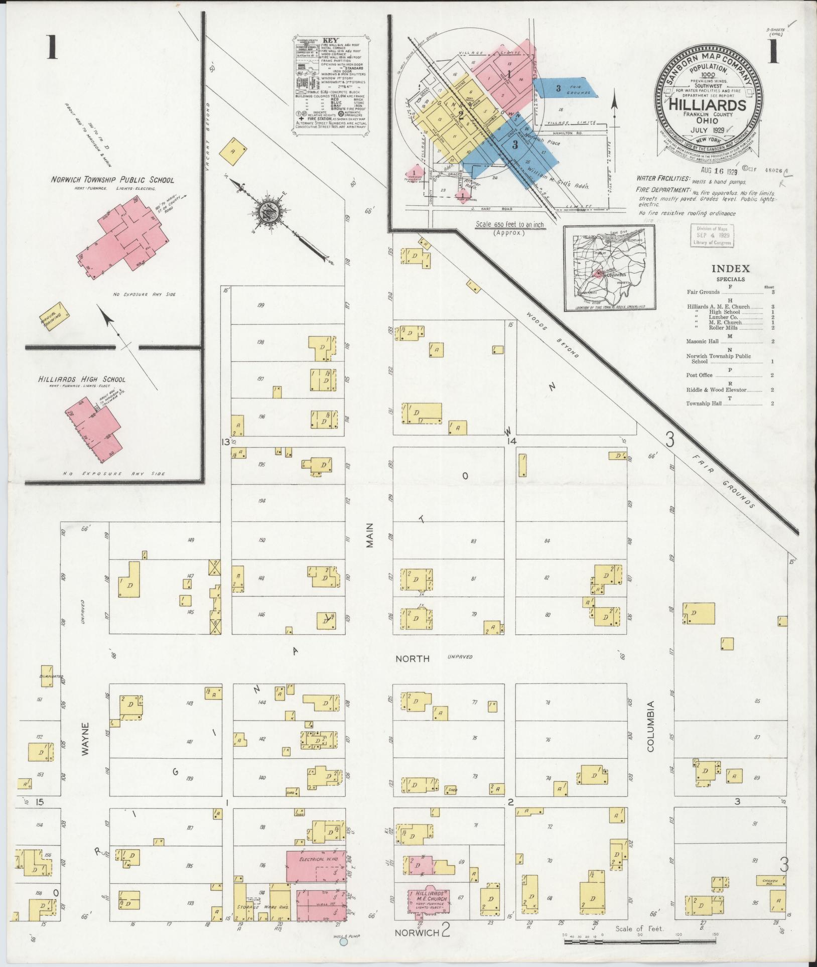 Sanborn Fire Insurance Map from Hilliards, Franklin County, Ohio (1929), Sheet #0001 - Complete Map Set gallery image, historic Sanborn map, vintage wall art, Ohio Ohio