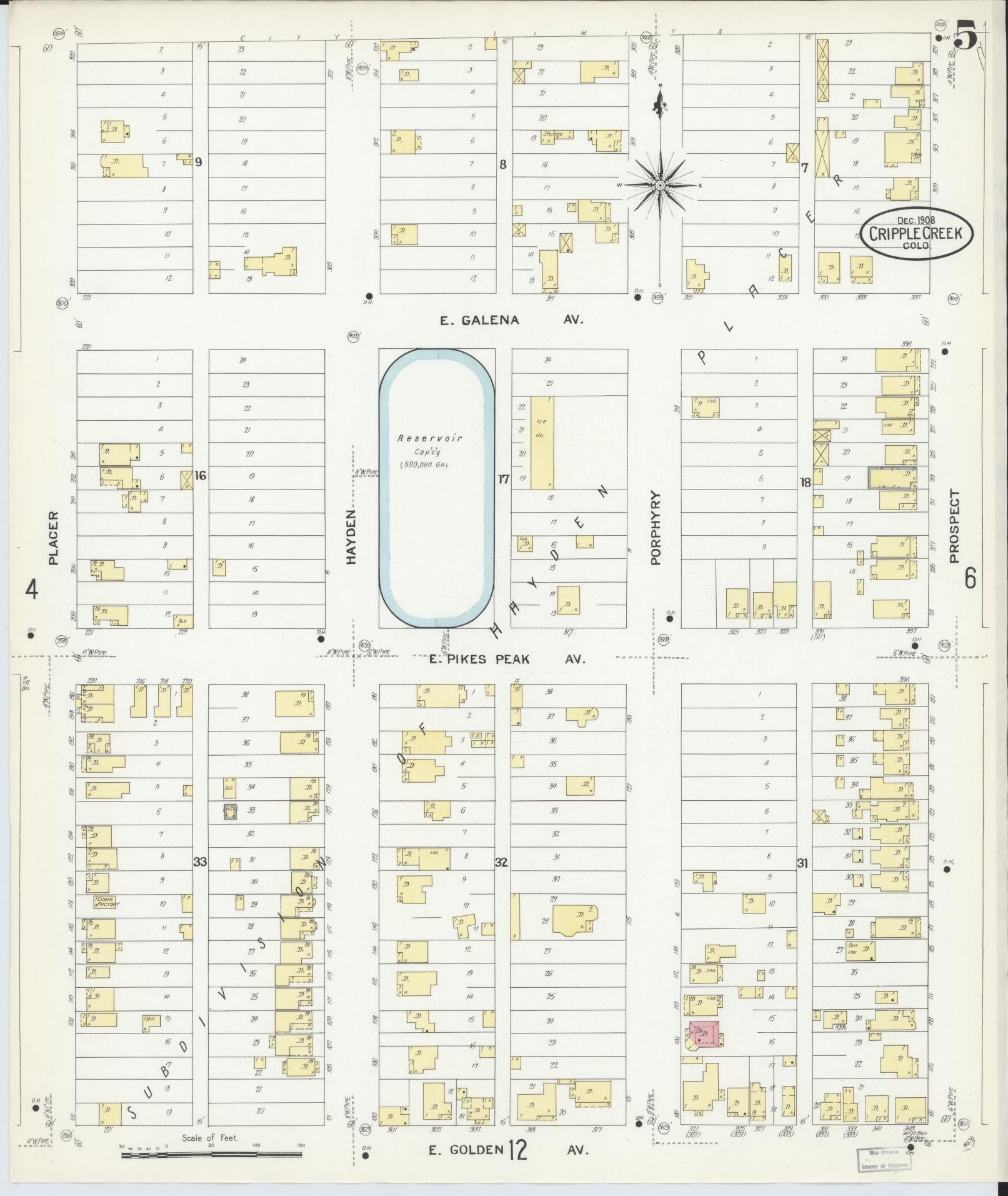 Sanborn Fire Insurance Map from Cripple Creek, Teller County, Colorado (1908), Sheet #0005 - Complete Map Set gallery image, historic Sanborn map, vintage wall art, Colorado Colorado
