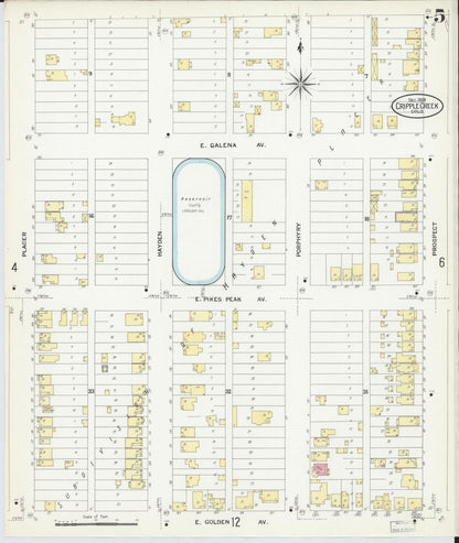 Sanborn Fire Insurance Map from Cripple Creek, Teller County, Colorado (1908), Sheet #0005 - Complete Map Set gallery image, historic Sanborn map, vintage wall art, Colorado Colorado