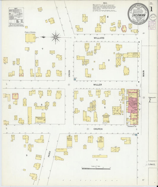 Sanborn Fire Insurance Map from Sherman, Chautauqua County, New York (1902), Sheet #0001 - Complete Map Set gallery image, historic Sanborn map, vintage wall art, New York New York