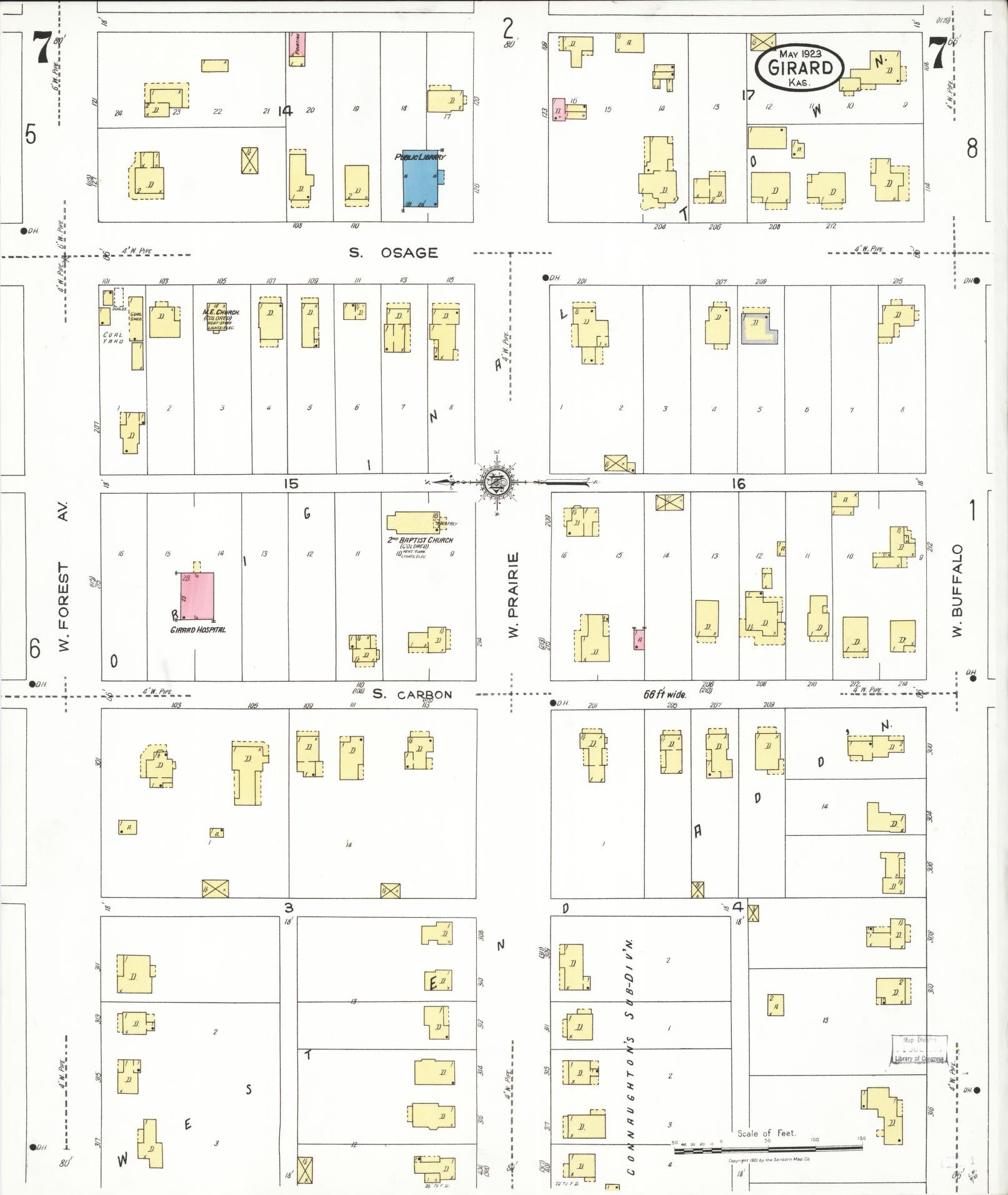 Sanborn Fire Insurance Map from Girard, Crawford County, Kansas (1923), Sheet #0007 - Complete Map Set gallery image, historic Sanborn map, vintage wall art, Kansas Kansas