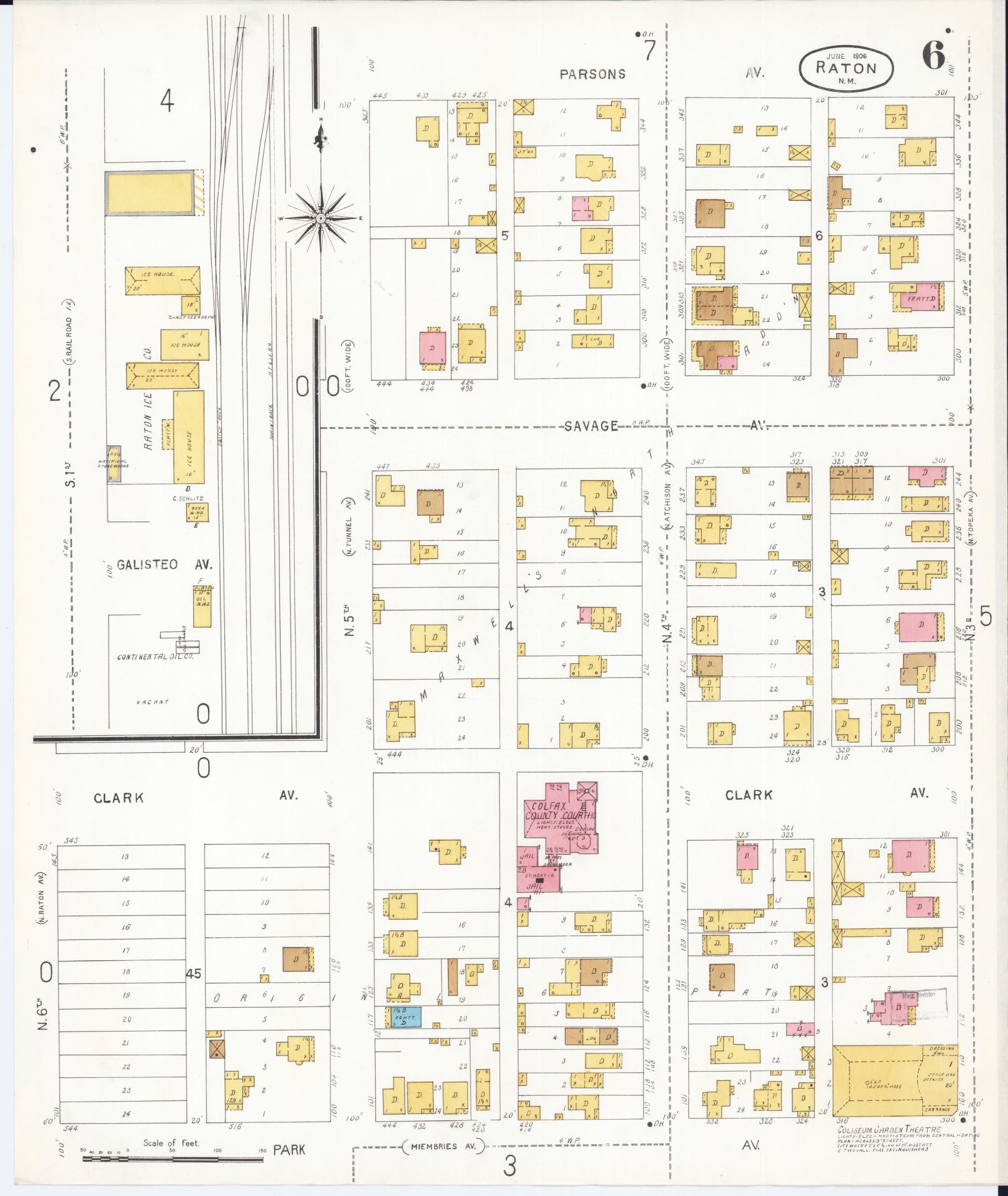 Sanborn Fire Insurance Map from Raton, Colfax County, New Mexico (1906), Sheet #0006 - Historic Sanborn Fire Insurance Map Print, vintage old map wall art, antique decor, genealogy gift, New Mexico New Mexico map