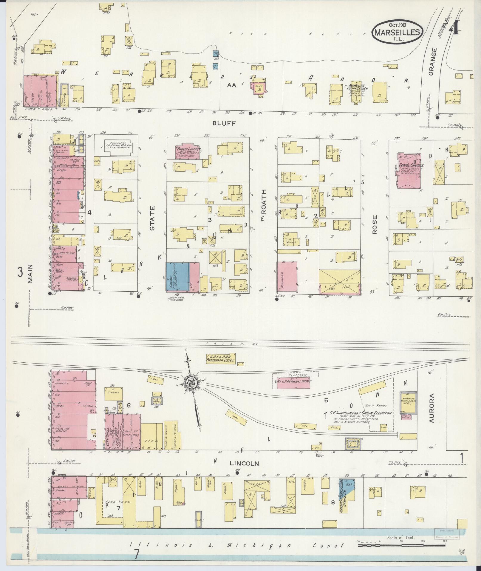 Sanborn Fire Insurance Map from Marseilles, La Salle County, Illinois (1913), Sheet #0004 - Complete Map Set gallery image, historic Sanborn map, vintage wall art, Illinois Illinois