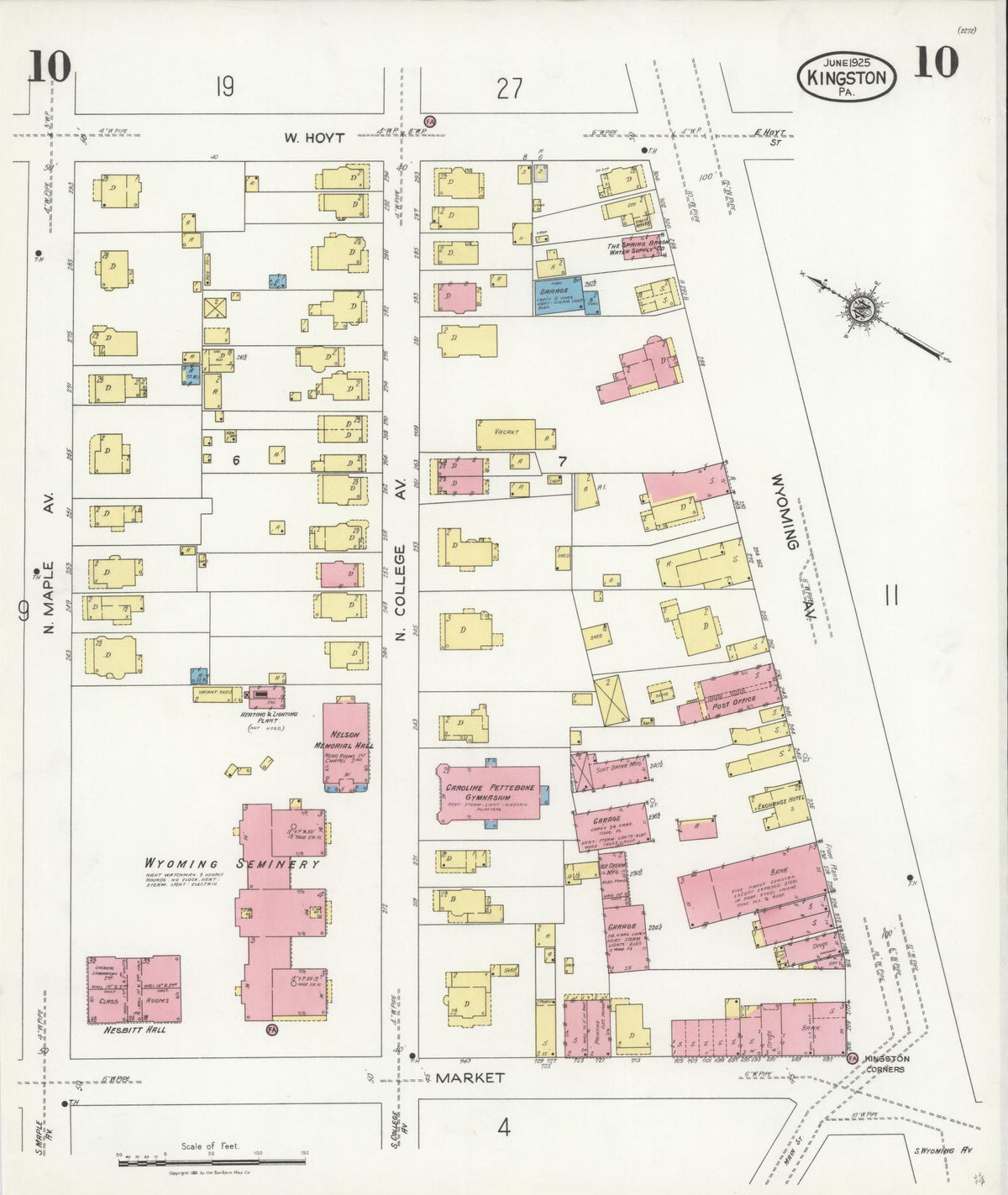 Sanborn Fire Insurance Map from Kingston, Luzerne County, Pennsylvania (1925), Sheet #0010 - Historic Sanborn Fire Insurance Map Print, vintage old map wall art, antique decor, genealogy gift, Pennsylvania Pennsylvania map