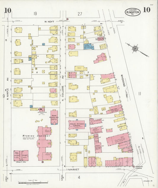 Sanborn Fire Insurance Map from Kingston, Luzerne County, Pennsylvania (1925), Sheet #0010 - Historic Sanborn Fire Insurance Map Print, vintage old map wall art, antique decor, genealogy gift, Pennsylvania Pennsylvania map
