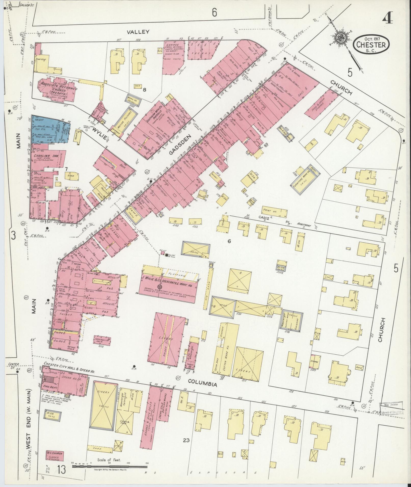 Sanborn Fire Insurance Map from Chester, Chester County, South Carolina (1917), Sheet #0004 - Complete Map Set gallery image, historic Sanborn map, vintage wall art, South Carolina South Carolina