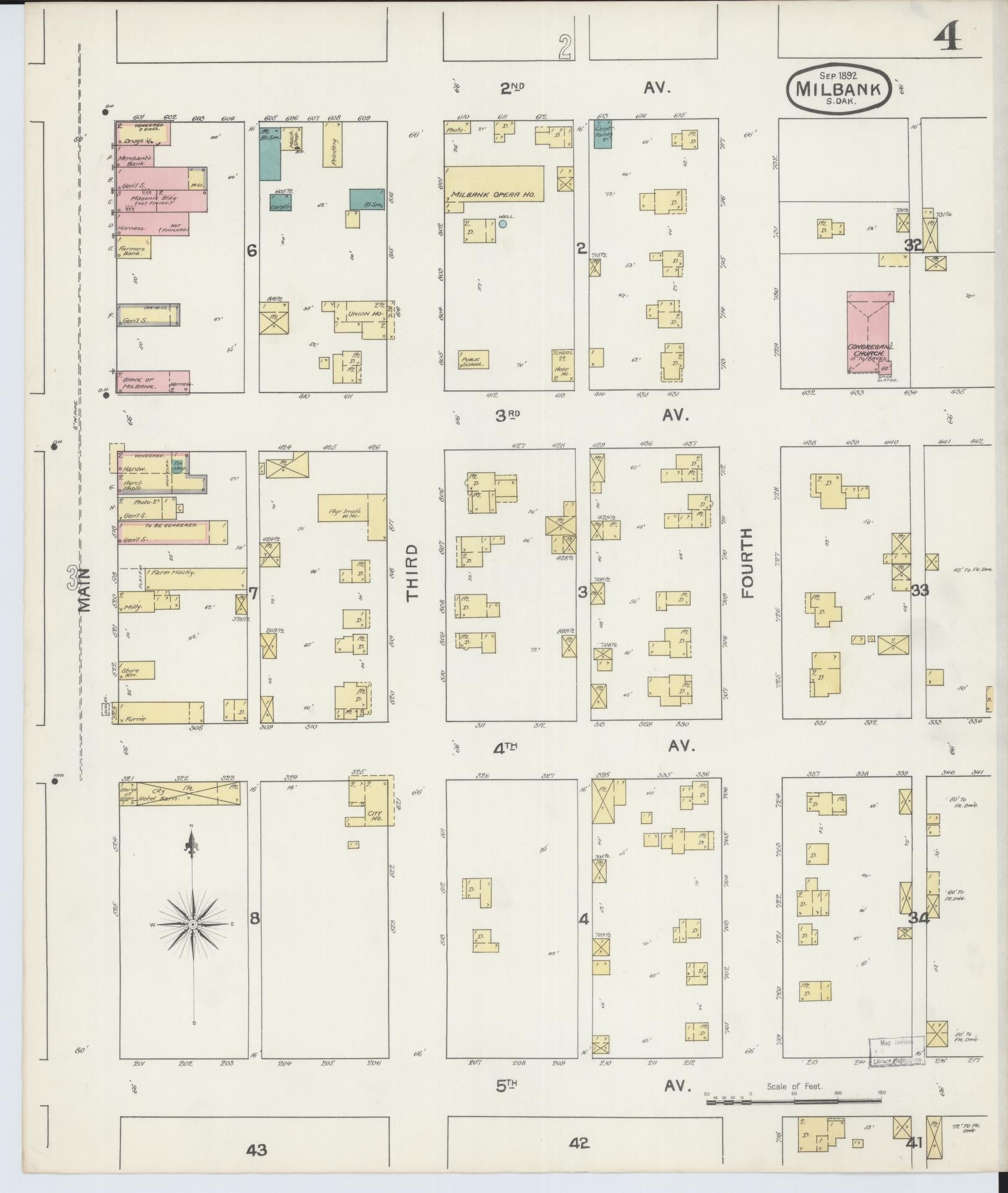 Sanborn Fire Insurance Map from Milbank, Grant County, South Dakota (1892), Sheet #0004 - Complete Map Set gallery image, historic Sanborn map, vintage wall art, South Dakota South Dakota