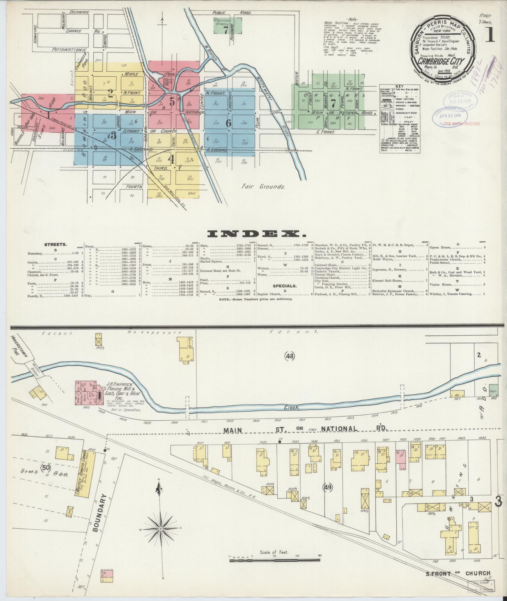 Sanborn Fire Insurance Map from Cambridge City, Wayne County, Indiana (1898), Sheet #0001 - Complete Map Set gallery image, historic Sanborn map, vintage wall art, Indiana Indiana