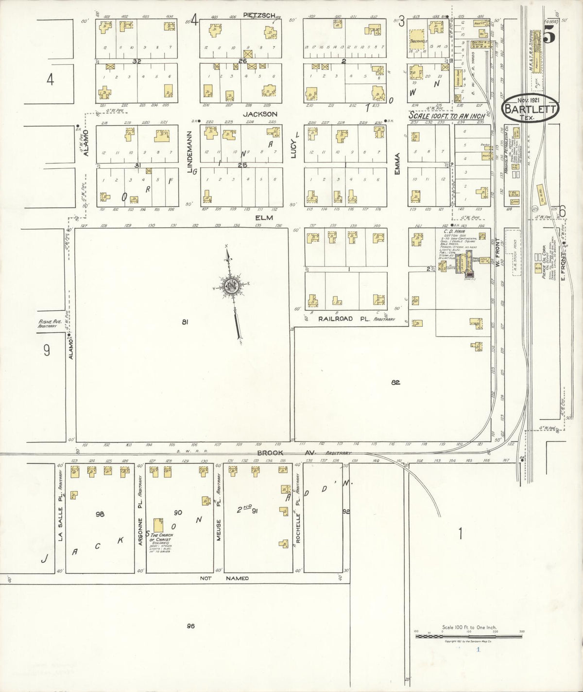 Sanborn Fire Insurance Map from Bartlett, Bell and Williamson Counties, Texas (1921), Sheet #0005 - Historic Sanborn Fire Insurance Map Print, vintage old map wall art, antique decor, genealogy gift, Texas Texas map