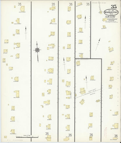 Sanborn Fire Insurance Map from Newburyport, Essex County, Massachusetts (1914), Sheet #0035 - Historic Sanborn Fire Insurance Map Print, vintage old map wall art, antique decor, genealogy gift, Massachusetts Massachusetts map