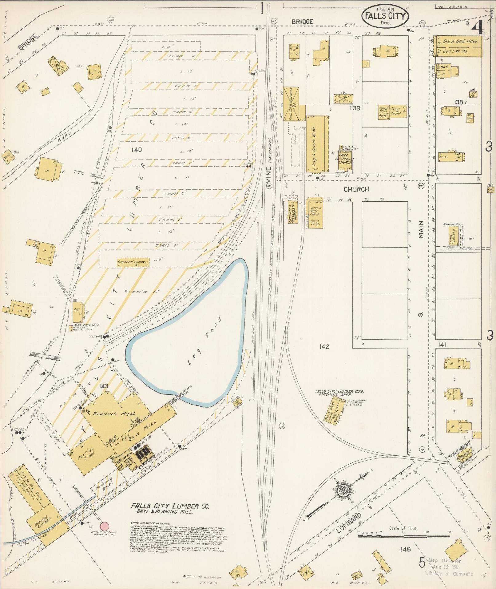 Sanborn Fire Insurance Map from Falls City, Polk County, Oregon (1913), Sheet #0004 - Complete Map Set gallery image, historic Sanborn map, vintage wall art, Oregon Oregon