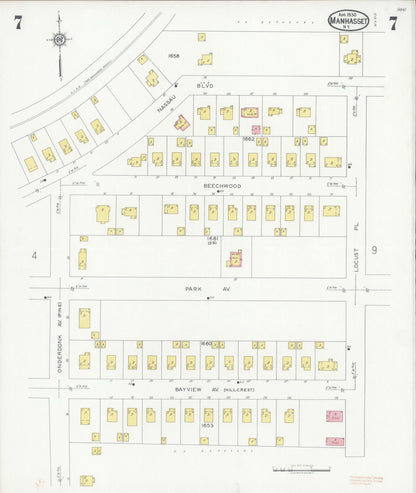 Sanborn Fire Insurance Map from Manhasset, Nassau County, New York (1930), Sheet #0007 - Historic Sanborn Fire Insurance Map Print, vintage old map wall art, antique decor, genealogy gift, New York New York map