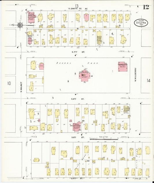Sanborn Fire Insurance Map from Salina, Saline County, Kansas (1911), Sheet #0012 - Historic Sanborn Fire Insurance Map Print, vintage old map wall art, antique decor, genealogy gift, Kansas Kansas map