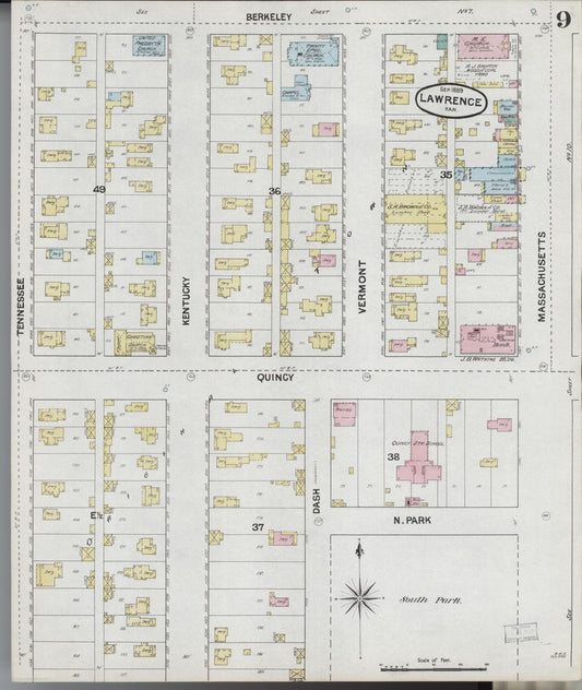Sanborn Fire Insurance Map from Lawrence, Douglas County, Kansas (1889), Sheet #0009 - Historic Sanborn Fire Insurance Map Print, vintage old map wall art, antique decor, genealogy gift, Kansas Kansas map