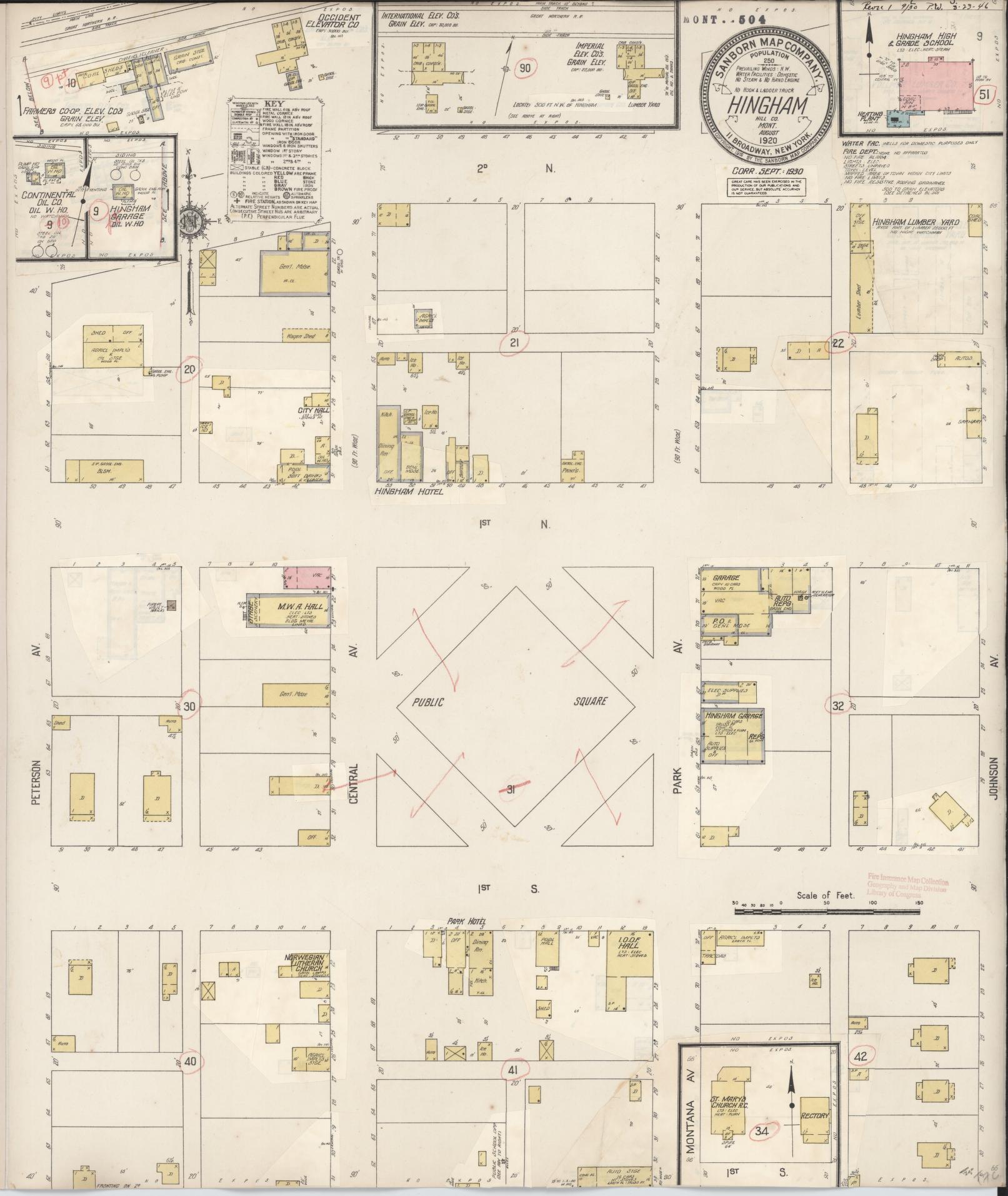 Sanborn Fire Insurance Map from Hingham, Hill County, Montana (1930), Sheet #0001 - Historic Sanborn Fire Insurance Map Print, vintage old map wall art, antique decor, genealogy gift, Montana Montana map
