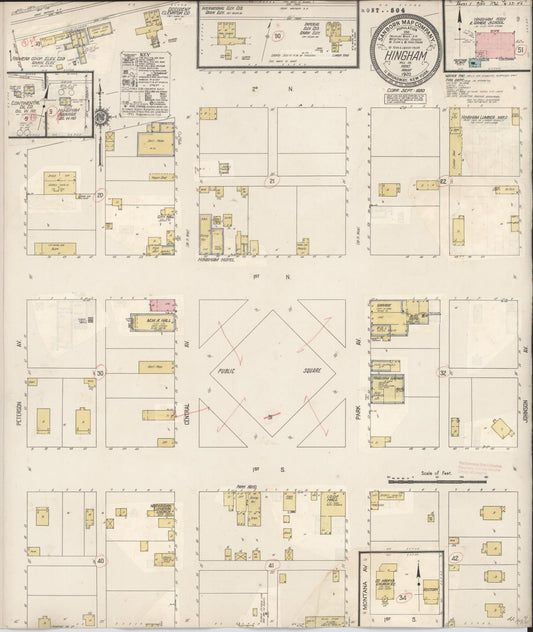 Sanborn Fire Insurance Map from Hingham, Hill County, Montana (1930), Sheet #0001 - Historic Sanborn Fire Insurance Map Print, vintage old map wall art, antique decor, genealogy gift, Montana Montana map