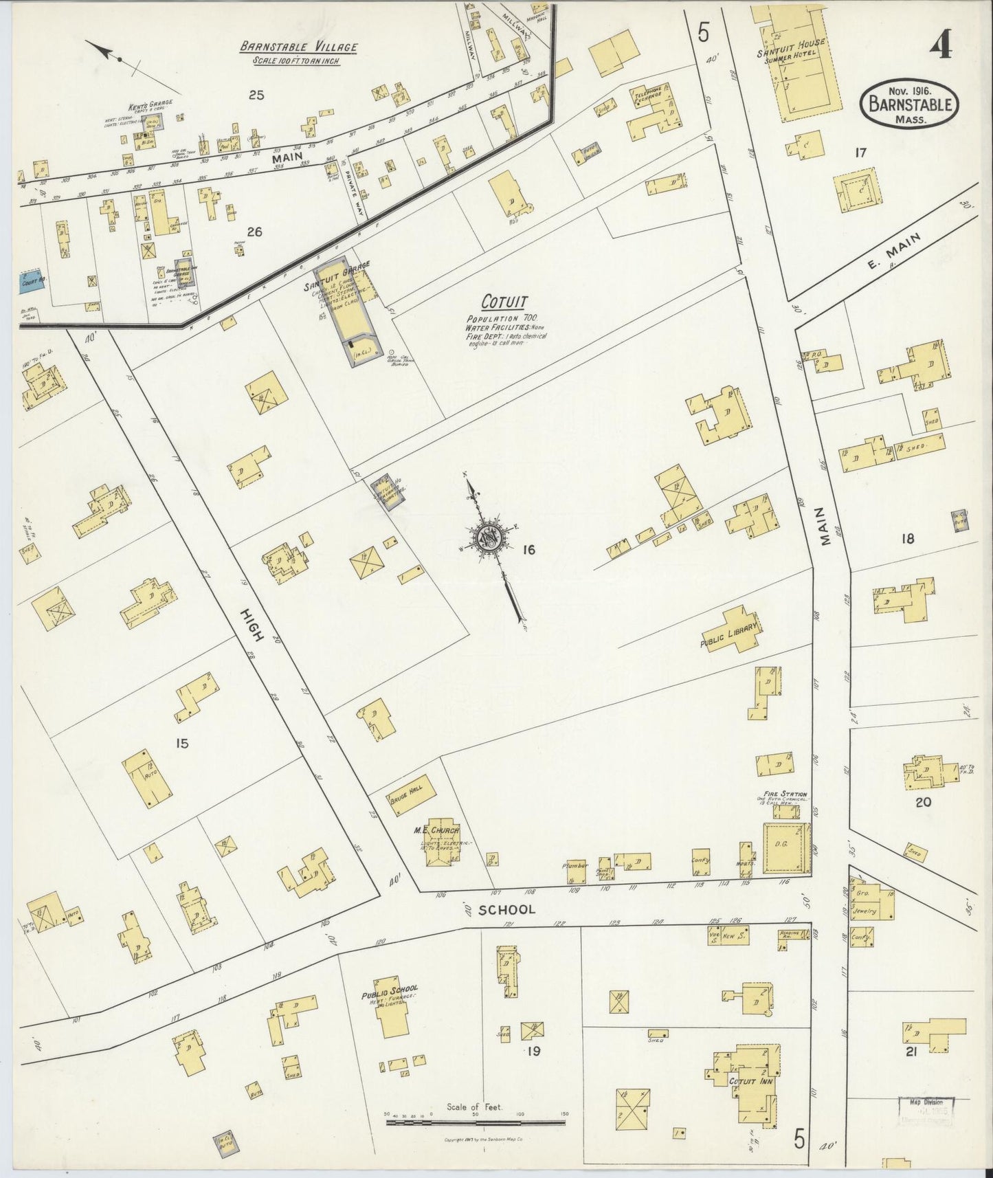 Sanborn Fire Insurance Map from Barnstable, Barnstable County, Massachusetts (1916), Sheet #0004 - Complete Map Set gallery image, historic Sanborn map, vintage wall art, Massachusetts Massachusetts