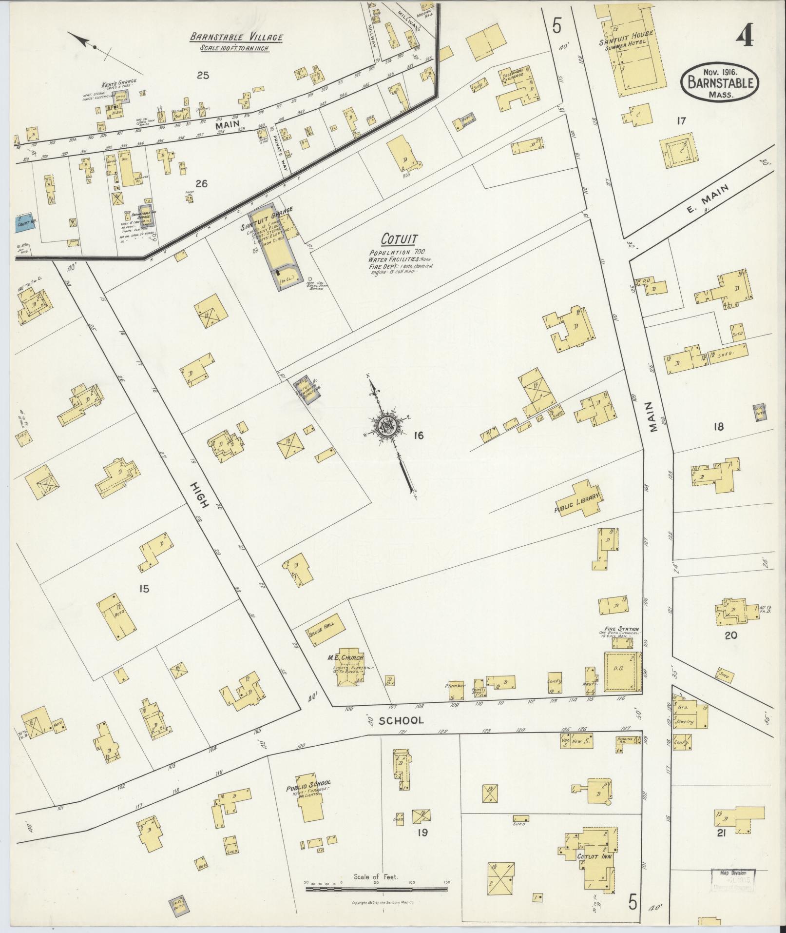 Sanborn Fire Insurance Map from Barnstable, Barnstable County, Massachusetts (1916), Sheet #0004 - Complete Map Set gallery image, historic Sanborn map, vintage wall art, Massachusetts Massachusetts