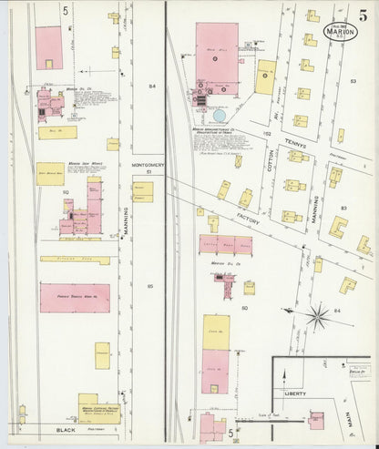 Sanborn Fire Insurance Map from Marion, Marion County, South Carolina (1909), Sheet #0005 - Complete Map Set gallery image, historic Sanborn map, vintage wall art, South Carolina South Carolina