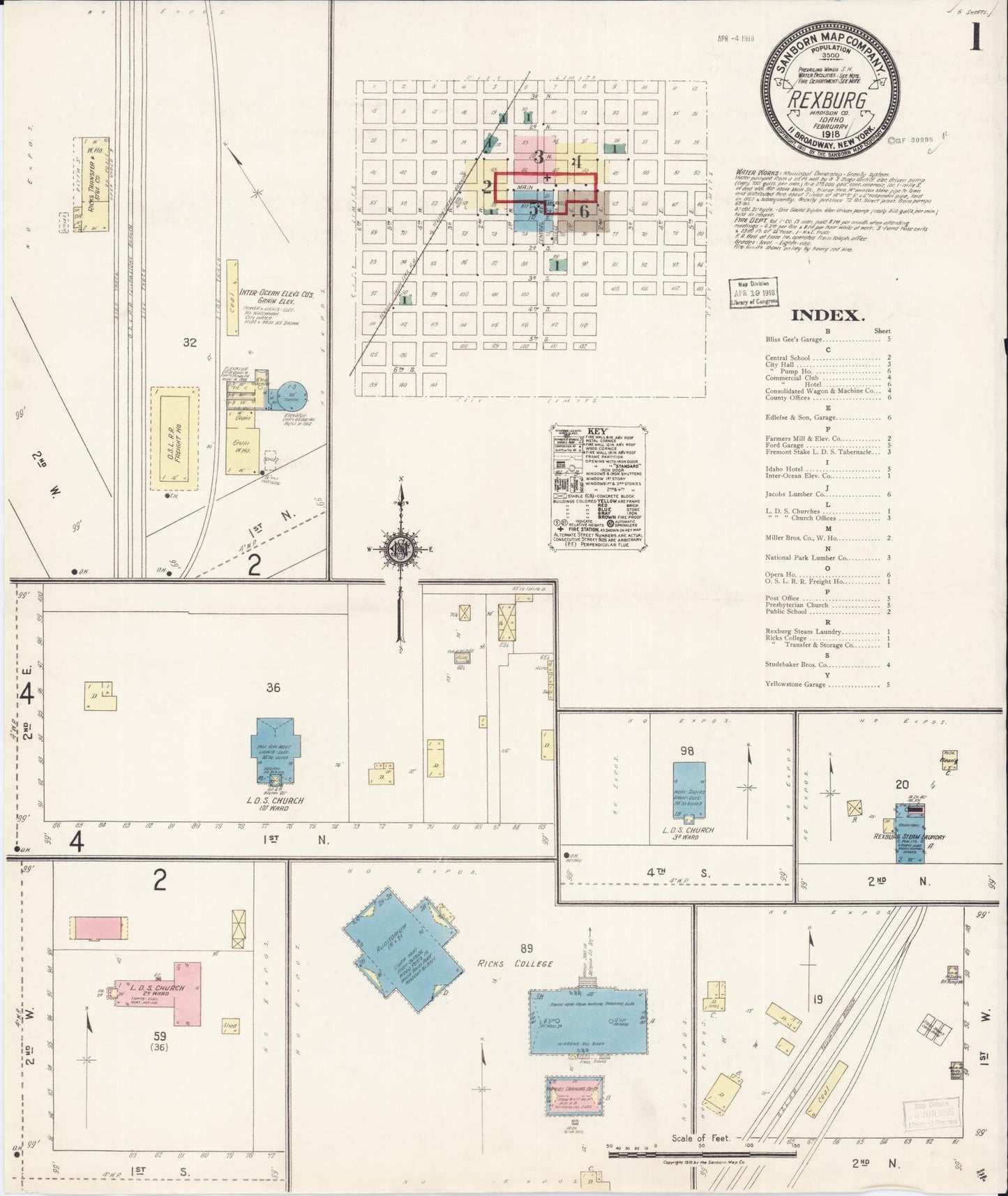 Sanborn Fire Insurance Map from Rexburg, Madison County, Idaho (1918), Sheet #0001 - Complete Map Set gallery image, historic Sanborn map, vintage wall art, Idaho Idaho
