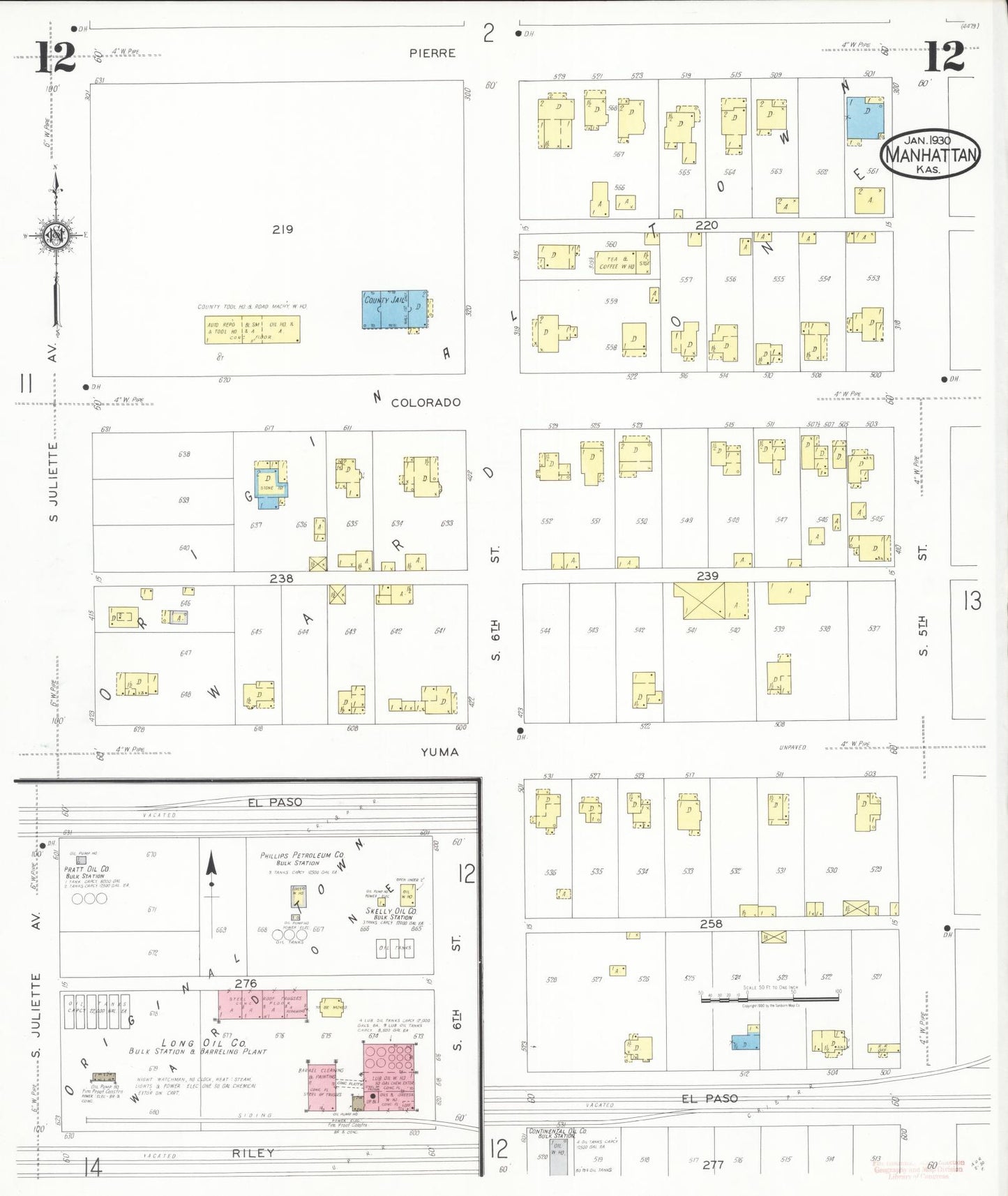 Sanborn Fire Insurance Map from Manhattan, Riley County, Kansas (1930), Sheet #0012 - Complete Map Set gallery image, historic Sanborn map, vintage wall art, Kansas Kansas