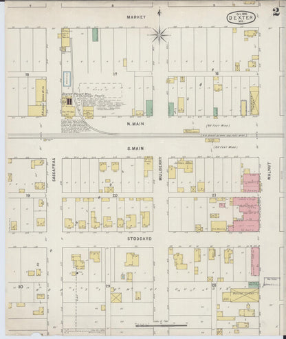 Sanborn Fire Insurance Map from Dexter, Stoddard County, Missouri (1895), Sheet #0002 - Complete Map Set gallery image, historic Sanborn map, vintage wall art, Missouri Missouri