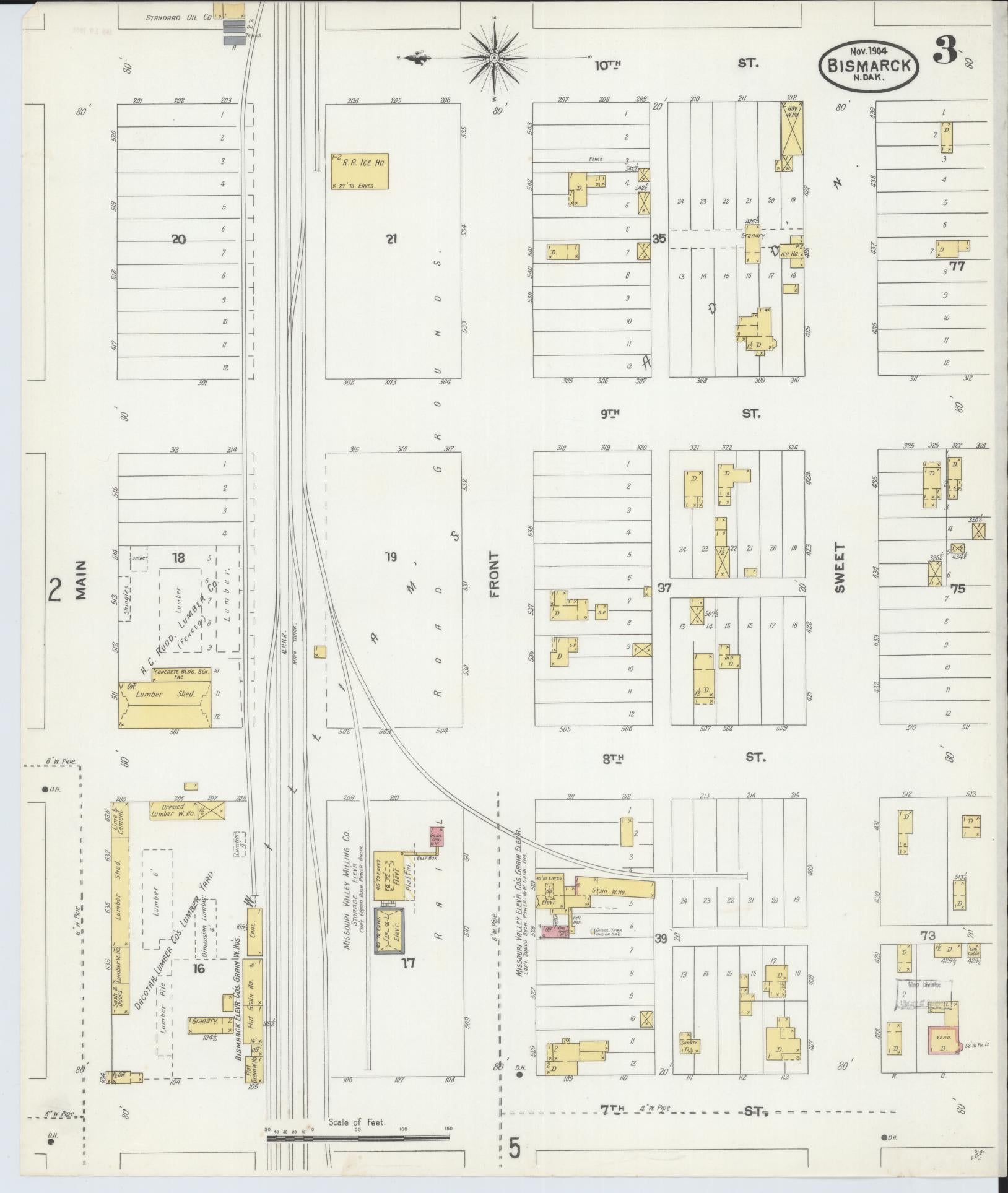 Sanborn Fire Insurance Map from Bismarck, Burleigh County, North Dakota (1904), Sheet #0003 - Historic Sanborn Fire Insurance Map Print, vintage old map wall art, antique decor, genealogy gift, North Dakota North Dakota map