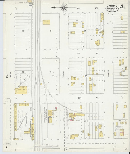 Sanborn Fire Insurance Map from Bismarck, Burleigh County, North Dakota (1904), Sheet #0003 - Historic Sanborn Fire Insurance Map Print, vintage old map wall art, antique decor, genealogy gift, North Dakota North Dakota map