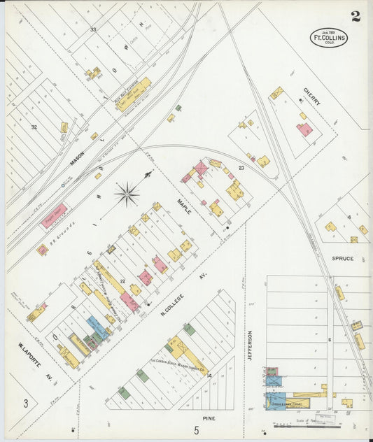Sanborn Fire Insurance Map from Fort Collins, Larimer County, Colorado (1901), Sheet #0002 - Historic Sanborn Fire Insurance Map Print, vintage old map wall art, antique decor, genealogy gift, Colorado Colorado map